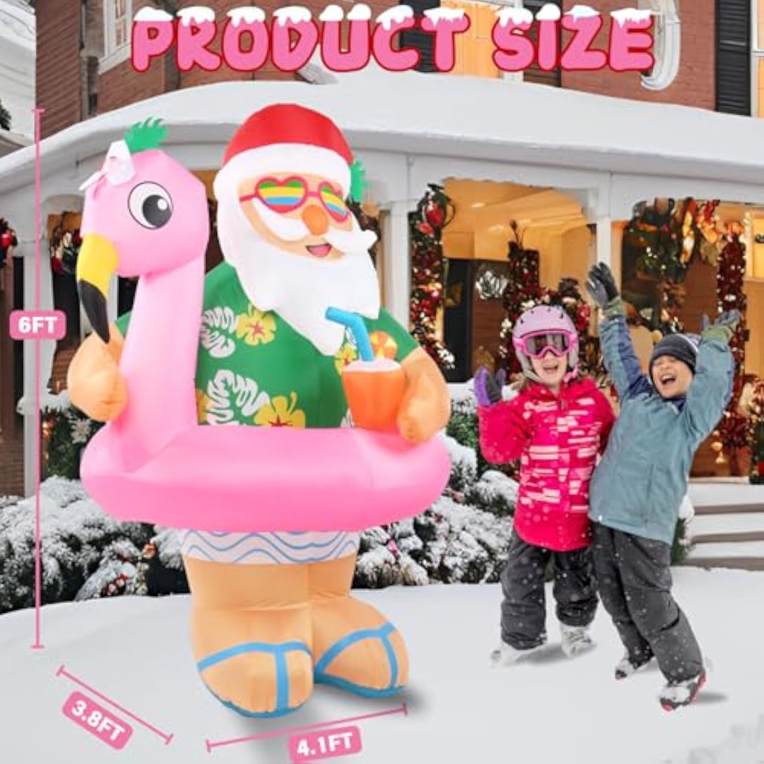 Christmas Inflatables Santa Claus Outdoor Decorations 6Ft Giant Hawaiian Santa Flamingo Swimming Ring Blow Up Yard Xmas