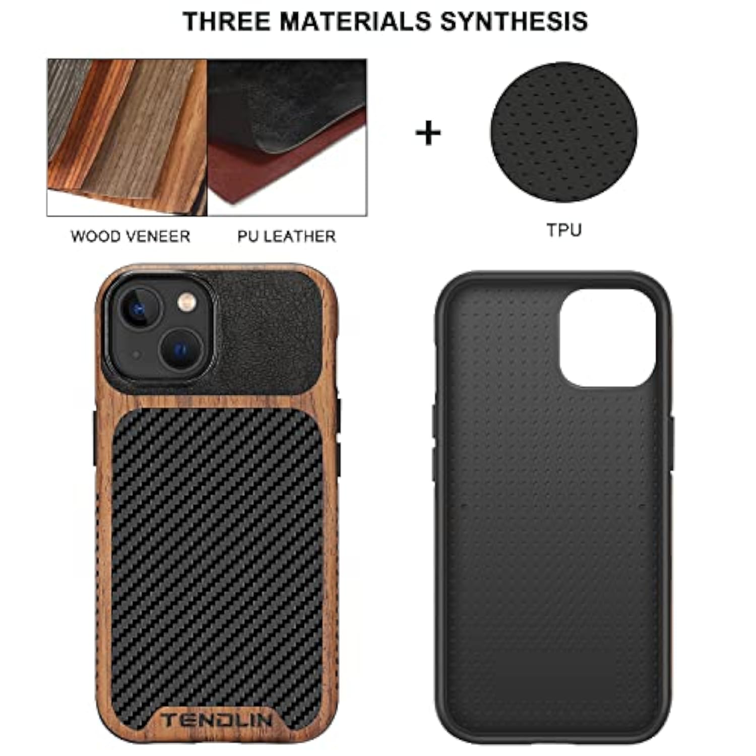 Compatible With Iphone 14 Case Wood Grain With Carbon Fiber Texture Design