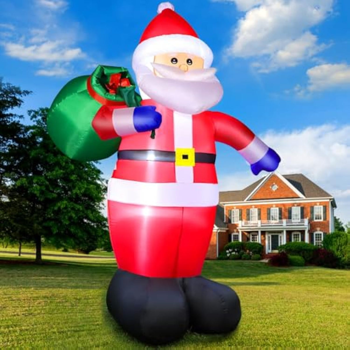 12 Feet Giant Christmas Inflatable Santa Claus Outdoor Yard Decorations, Blow Up Santa Claus With Gift Bag, Built-In Led