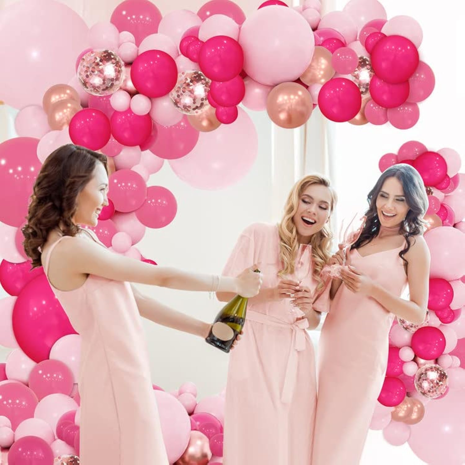 143Pcs Pink Balloon Arch Kit Hot Pink Rose Pink Gold Balloons Garland