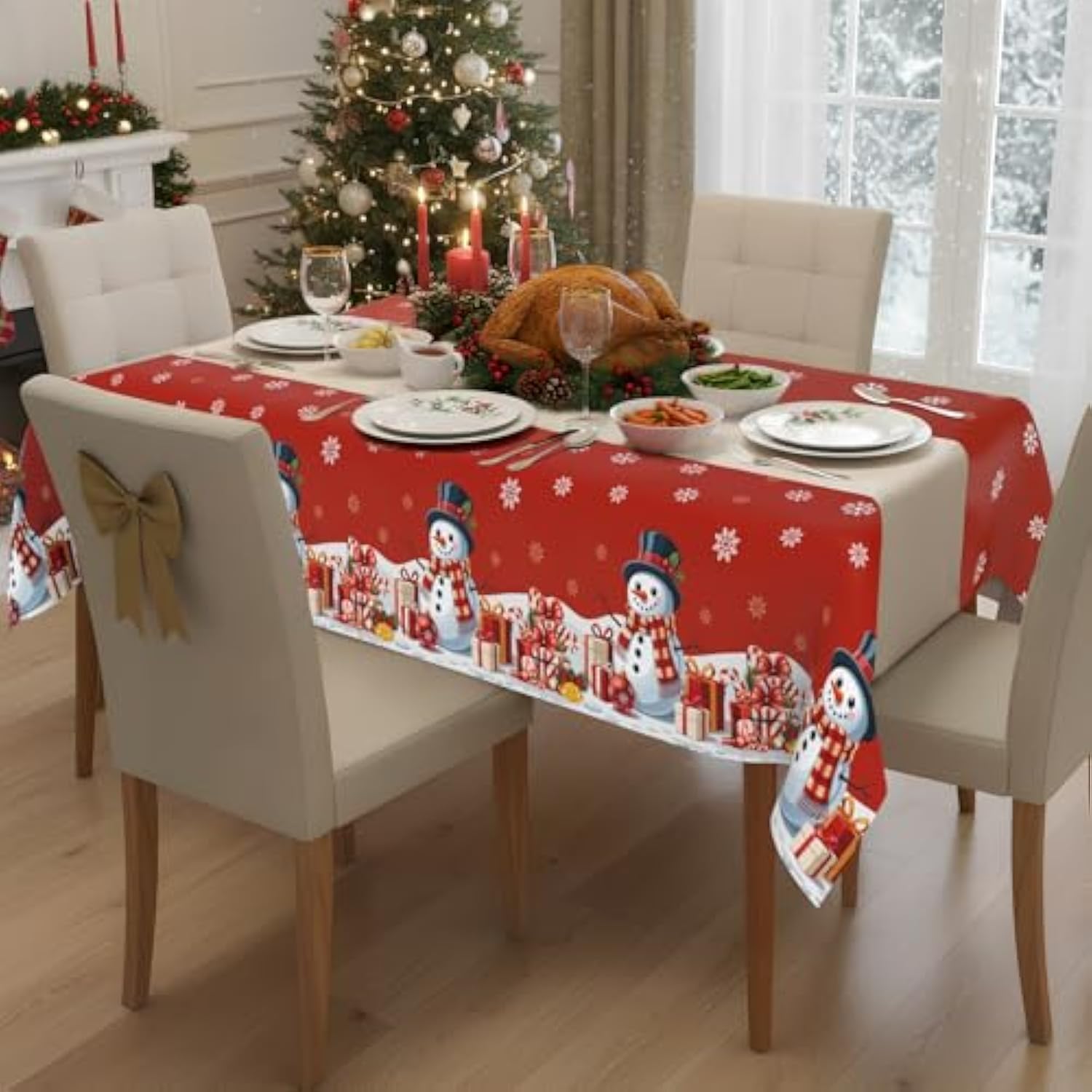 Christmas Decorations Christmas Tablecloth Disposable Plastic Tablecloth Rectangular 3 Pack 54"X108", Xmas Table Cover Party Decorations Indoor Outdoor Table Decoration Party Supplies Backdrop Banner