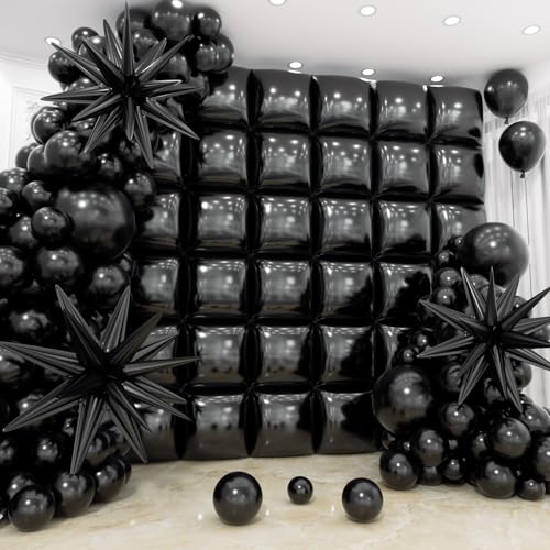 36pcs Black Square Foil Balloons Wall Backdrop with 79pcs Balloon Garland Arch Kit, Double Sided Balloons Set for Birthday Bridal Shower Anniversary New Year Graduation Party Decorations