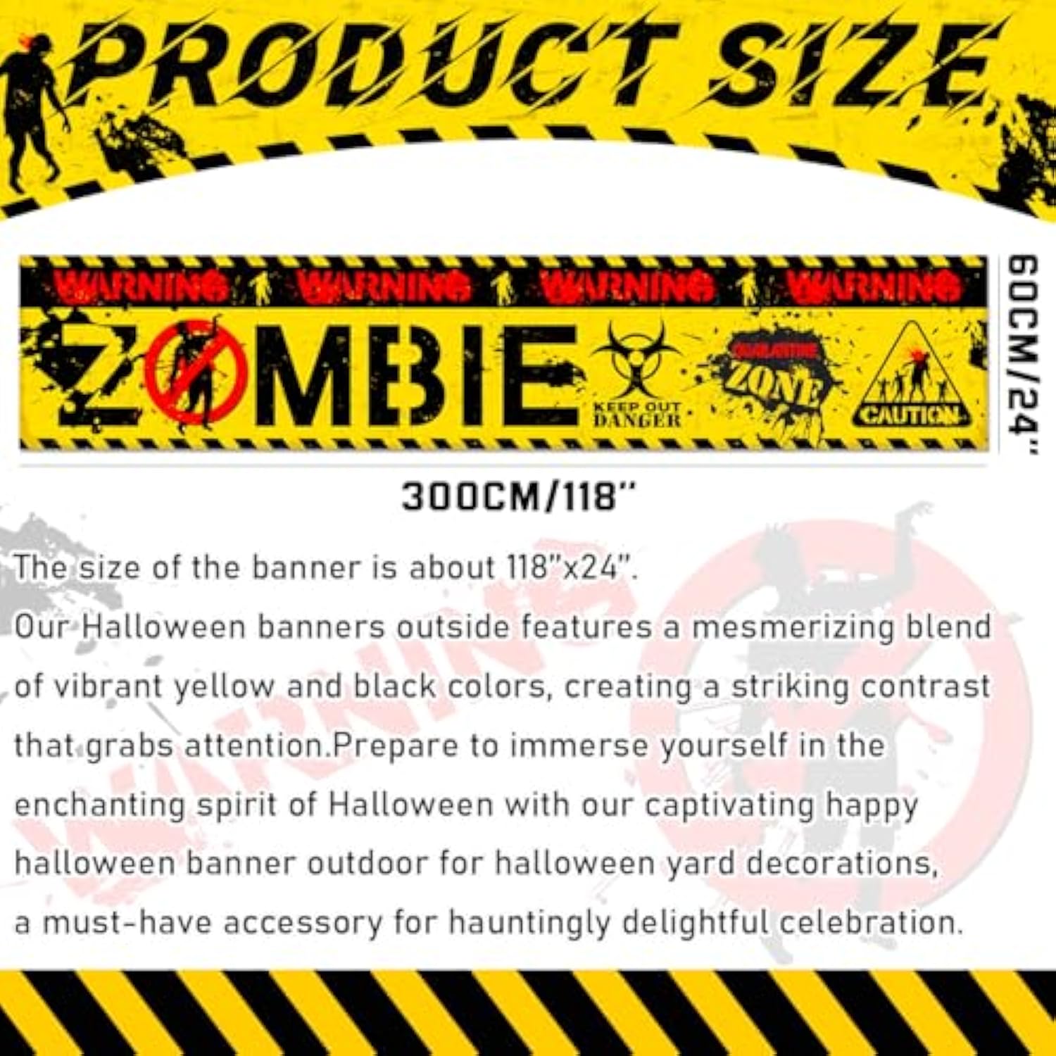 Halloween Zombie Decorations Outdoor Banner Warning Yard Sign Horror Party Supplies Yellow Black