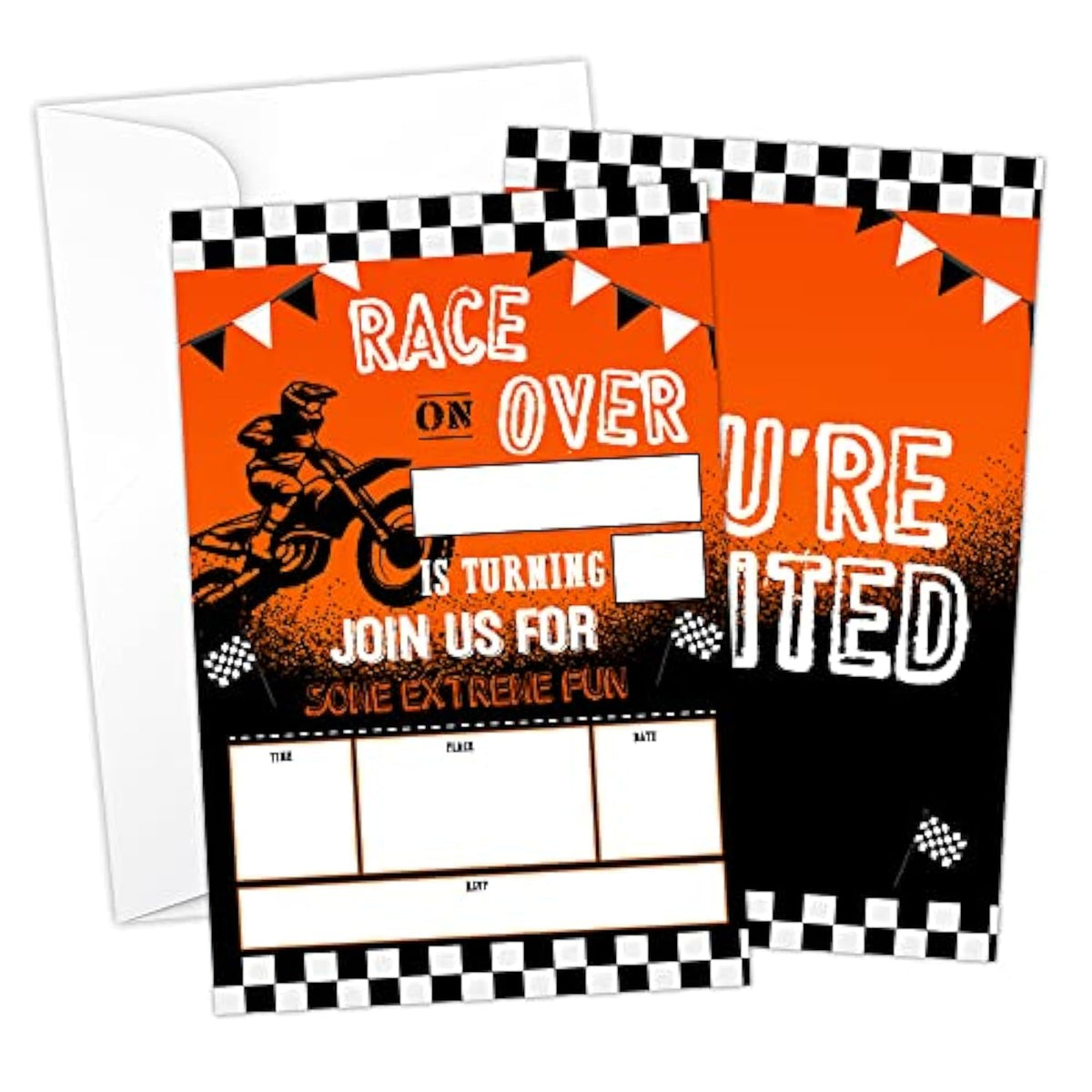 Dirt Bike Birthday Fill-In Invitations Cards With Envelopes (20 Count)?Motocross Birthday Party Supplies Decorations, Birthday Invites For Boys/Girls - A32