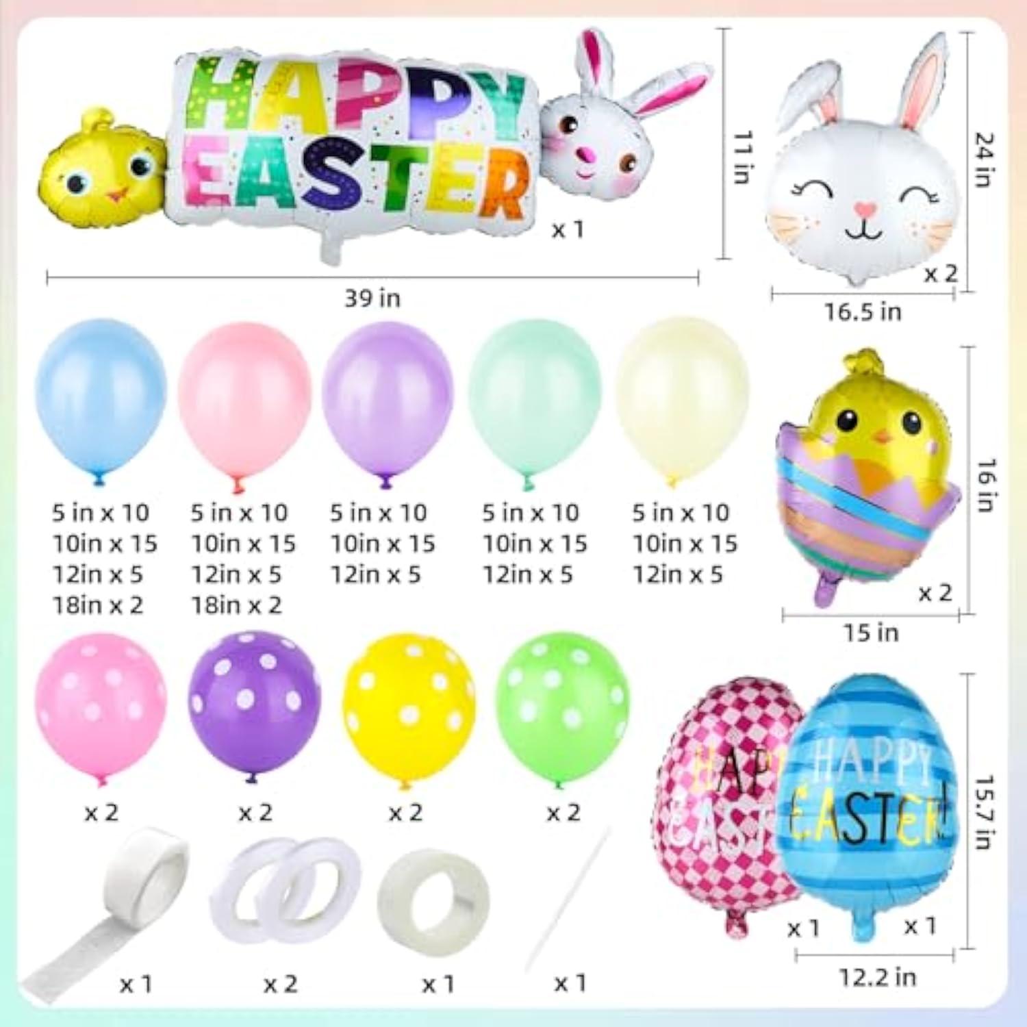 169 Pcs Easter Balloon Arch Kit Pastel Balloon Arch With Bunny Easter Egg Chick Foil Balloons For Easter Party Supplies Spring Birthday Baby Shower Decorations