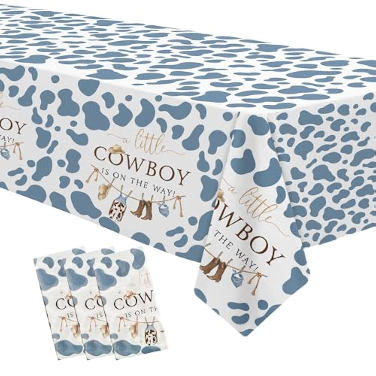 Western Cowboy Baby Shower Tablecloth Decorations - Disposable Little Cowboy Baby Boy Table Decorations Tablecover, Wild West Rodeo Baby Shower Supplies Table Cloth - 3 Pack (54In X 108In)