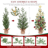 2Ft Mini Christmas Tree,Tabletop Christmas Tree With 30 Led Lights - Timer & 26 Diy Ornaments,24 Inch Artificial Small Christmas Trees With Pe Branch Tips & Base With Burlap,Xmas Decor For Home Indoor