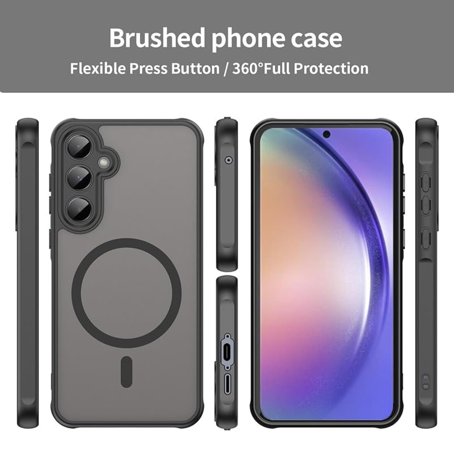 For Samsung Galaxy A54 5G Case[Full Camera Protection][Compatible With Magsafe] Shockproof Military-Grade Protection Skin-Friendly Touch Translucent Matte Back Protective Phone Cover, Black