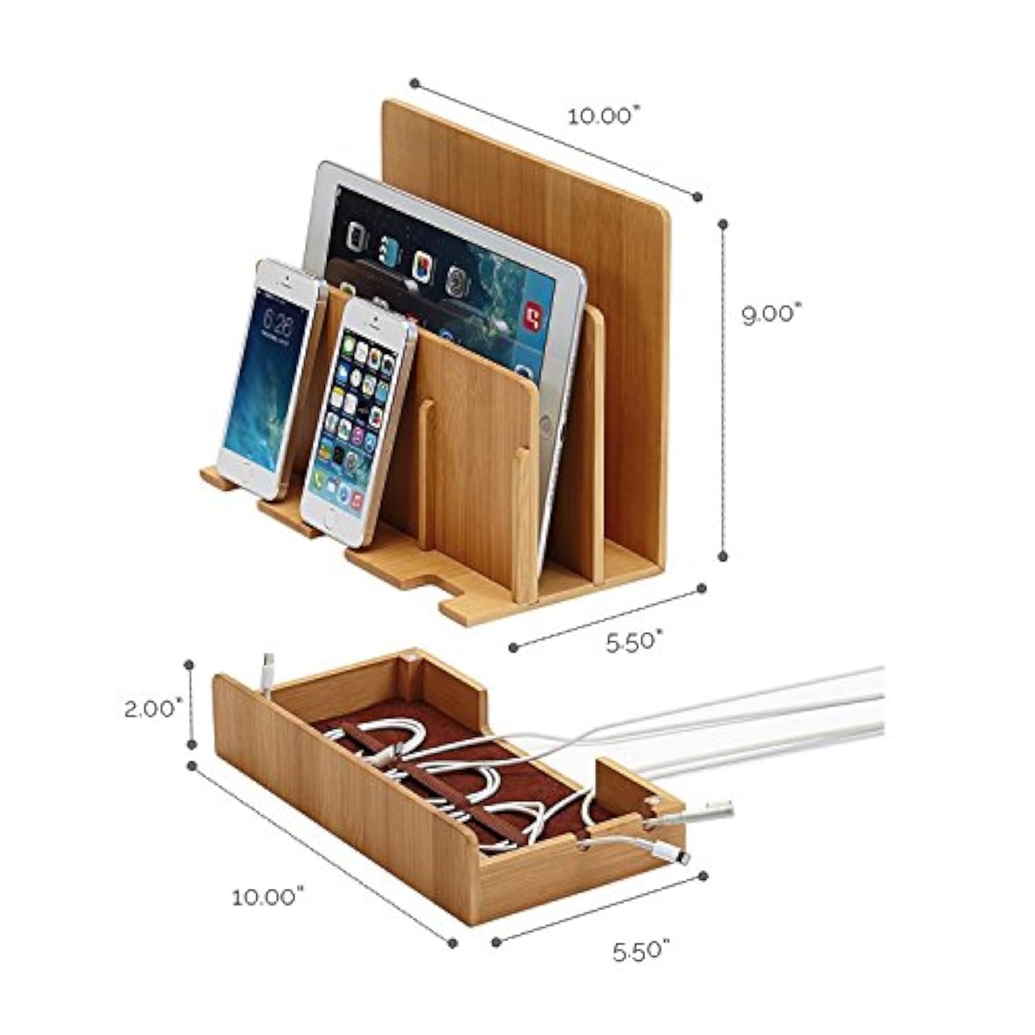 Great Useful Stuff G.U.S. Multi-Device Charging Station Dock & Organizer - Multiple Finishes Available. For Laptops, Tablets, And Phones - Strong Build, Eco-Friendly Bamboo
