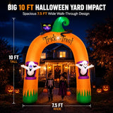 10FT Large 7 LED Halloween Inflatable Archway Black Cat Ghosts Yard Decor