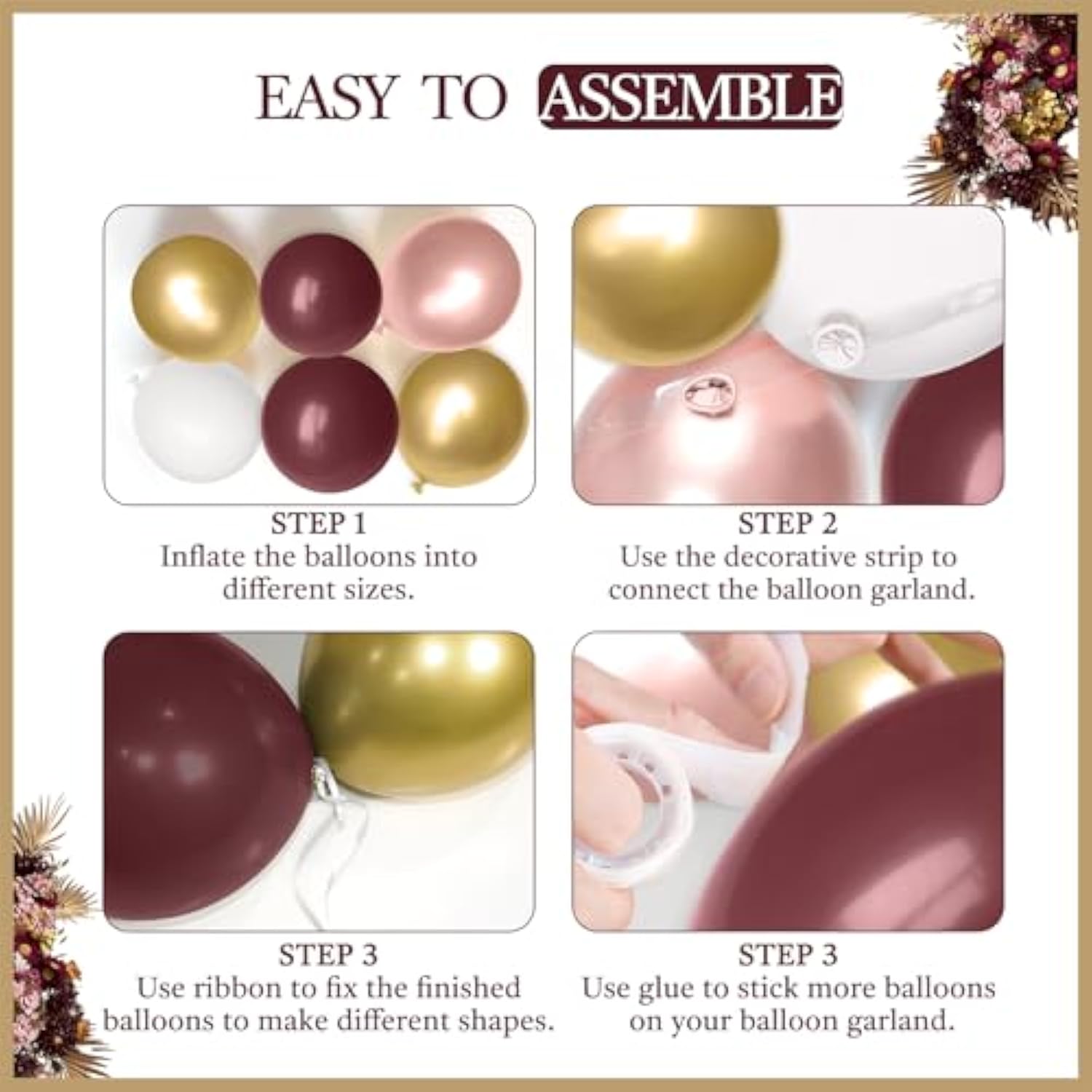 142Pcs Burgundy Balloon Arch Garland Kit With Metallic Rose Gold Maroon Gold Balloons For Birthday Baby Shower Valentines Day Bridal Shower Wedding Engagement Bachelorette Party Decorations