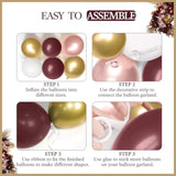142Pcs Burgundy Balloon Arch Garland Kit With Metallic Rose Gold Maroon Gold Balloons For Birthday Baby Shower Valentines Day Bridal Shower Wedding Engagement Bachelorette Party Decorations