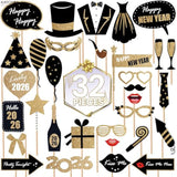 32 Pc 2026 Glitter New Year Photo Booth Props for Party Decorations