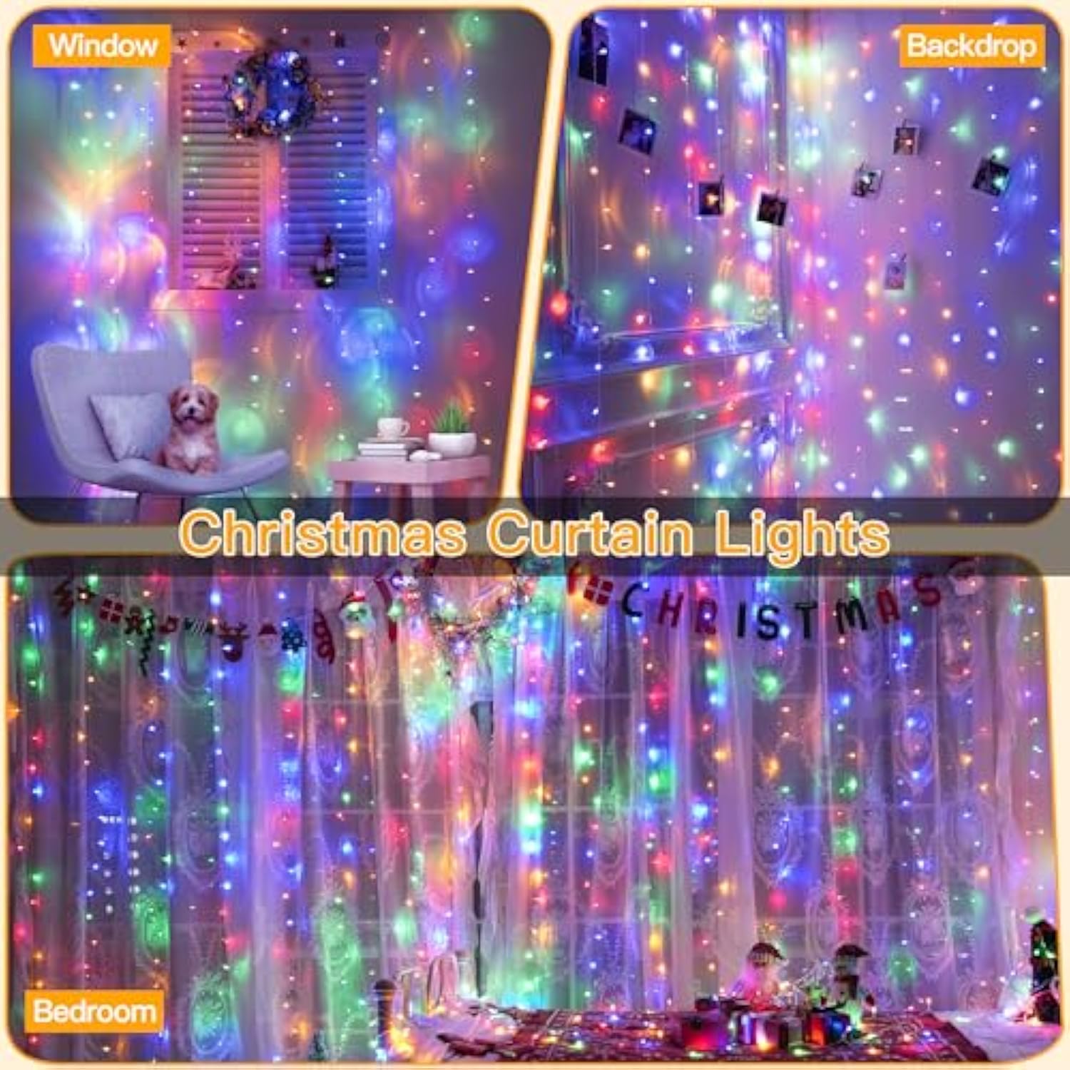 Curtain Lights 200Led 6.6X6.6Ft, Usb Multicolor Christmas Curtain Lights With Remote 8 Modes Timer, Waterproof String Li
