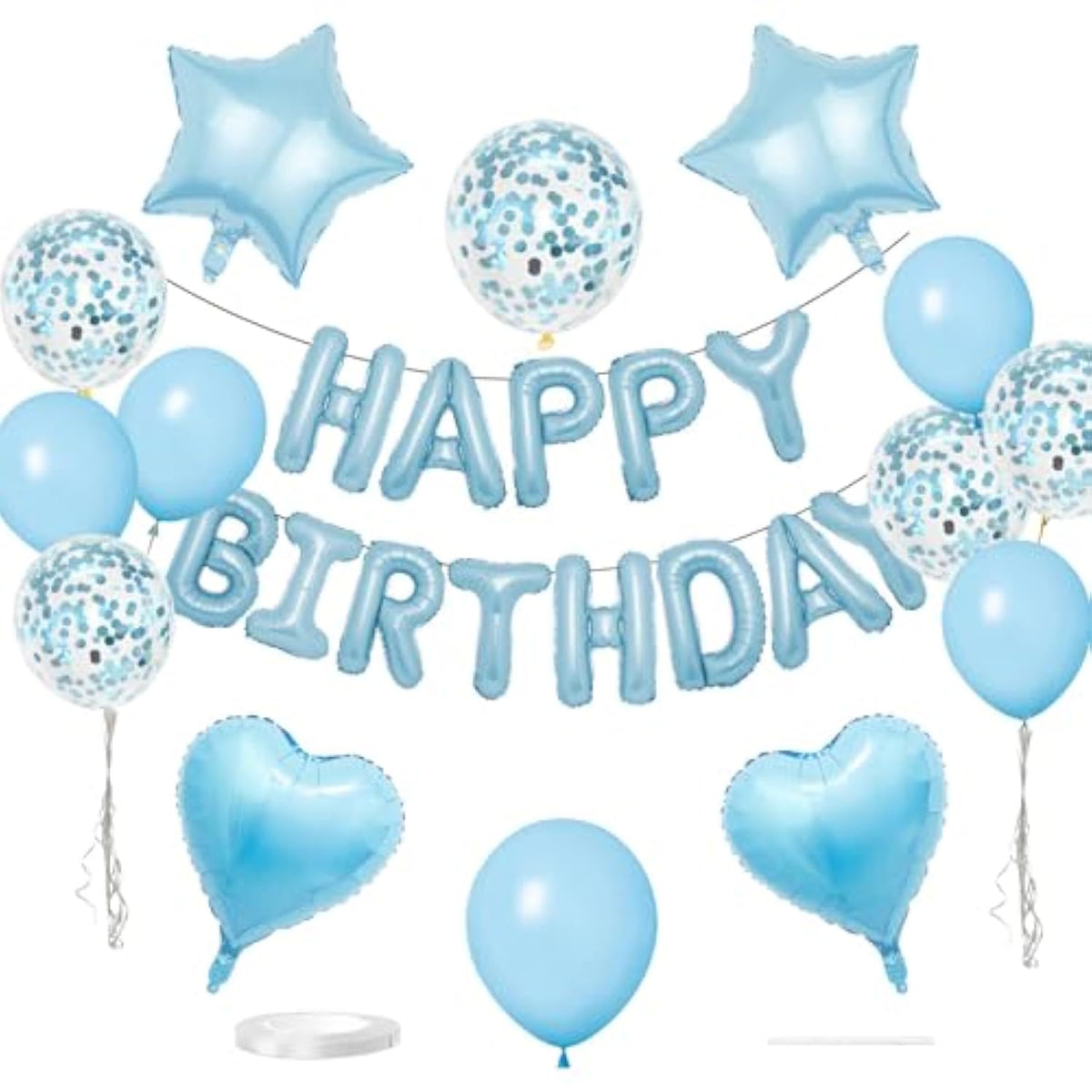 27pcs Light Blue Birthday Decorations Set – 3D Letter Banner & Foil Balloons