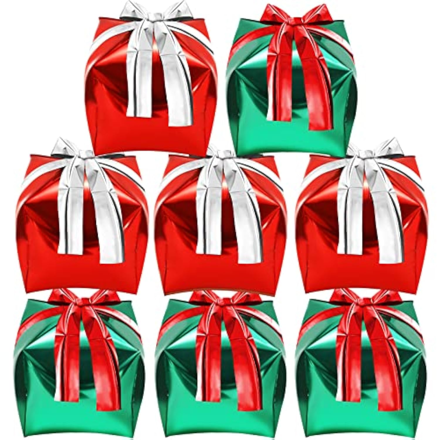 8 Pieces Christmas Square Shaped Foil Balloons Gift Box Cube Aluminum Foil Balloon For Happy Xmas Birthday Party Decoration, 24 Inch(Green And Red)