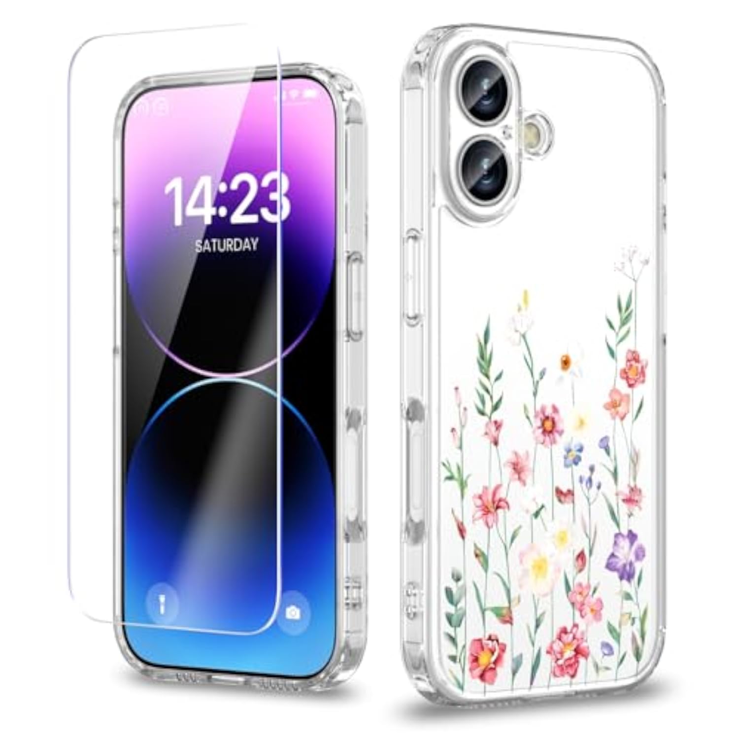 Elegant Floral Slim Phone Case for iPhone 17 6.3 Inch with Screen Protector