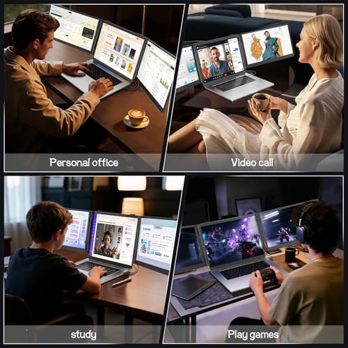 14" Triple Laptop Screen Extender, 1080P Fhd Ips Ultra-Slim Portable Dual Monitor For Laptop, Usb C Hdmi Plug-Play Monitor Extender For Triple Display For Macos/Windows, Fits 13-17.3" Laptops