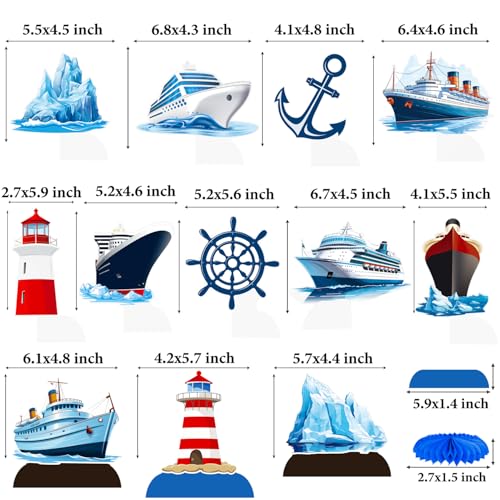 Nautical Ship Honeycomb Centerpieces 12Pcs Nautical Party Table Decorations Lighthouse Anchor Centerpieces Iceberg Sailor Birthday Party Decorations for Sailing Theme Party Supplies