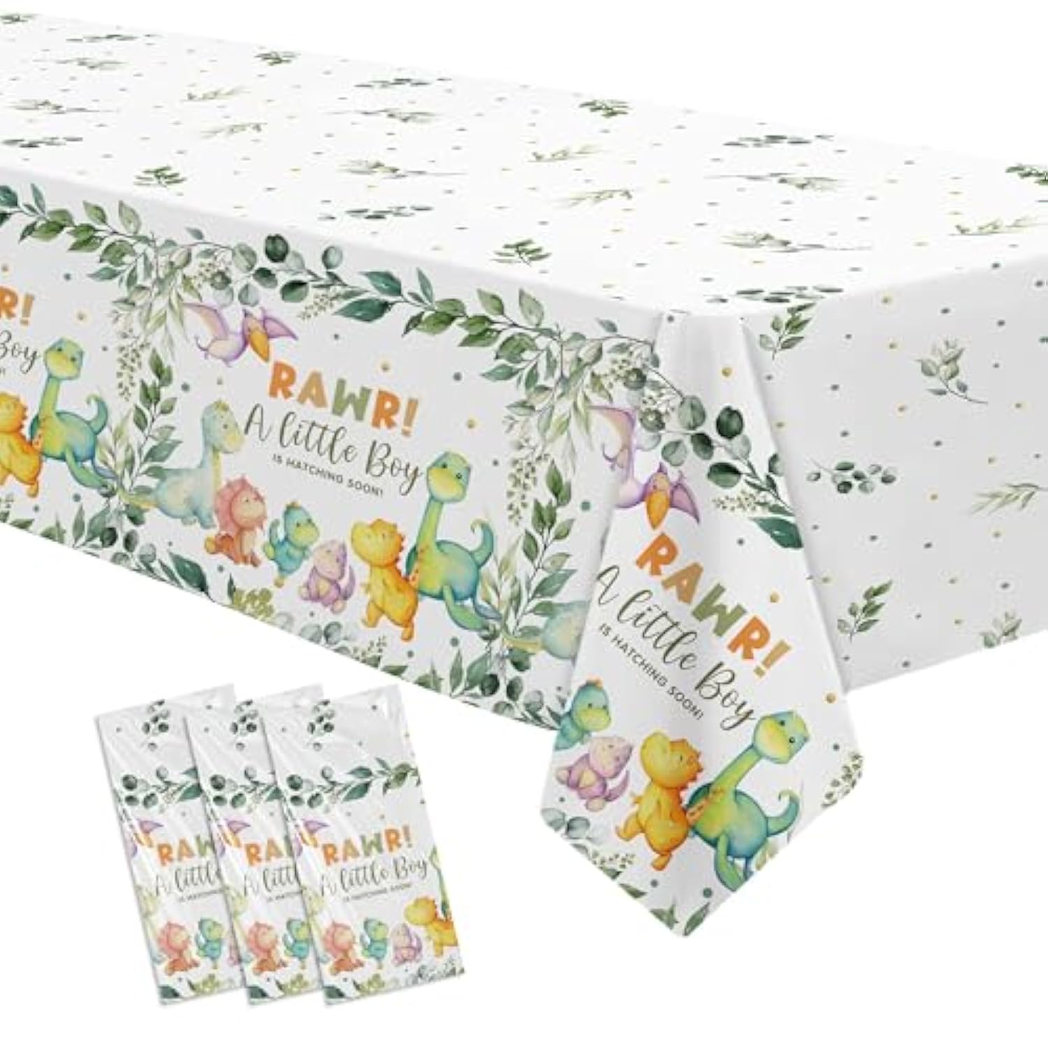 Dinosaur Baby Shower Decorations Tablecloth, 3 Pack Disposable Dino Theme Baby Boy Party Tablecover Supplies, 86In X 55In