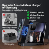 Wireless Charger For Samsung Charging Station, 5 In 1 Wireless Fast Charger For Galaxy S25 Ultra/S24 Ultra/S23/S22, Watch Ultra 7/6/5/4/3, Charger Dock Stand For All Galaxy Tab Series,Black