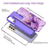For Galaxy S21 Plus 5G Case, Heavy Duty Shockproof Hybrid Hard Pc Soft Tpu Bumper Three Layer Drop Protection Anti-Fall Cover For Samsung Galaxy S21+/S21 Plus 5G 6.7 Inch, Purple Marble