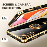 Luxury Gold Edge Slim Soft Phone Case for Samsung Galaxy A14 5G with 2 Pack Screen Protector and 360° Rotatable Ring Holder - Black