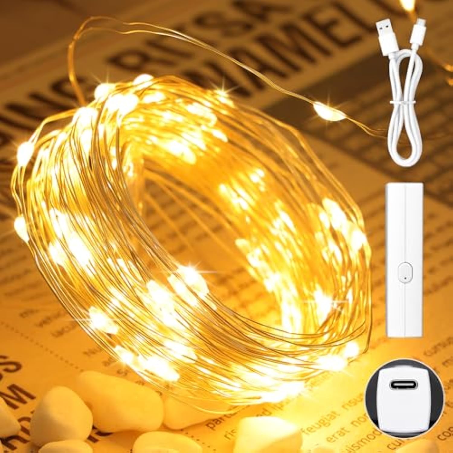 Lipstick Rechargeable Fairy Lights Battery Operated, Twinkle Lights With Timer, Led String Lights For Bedroom, Christmas