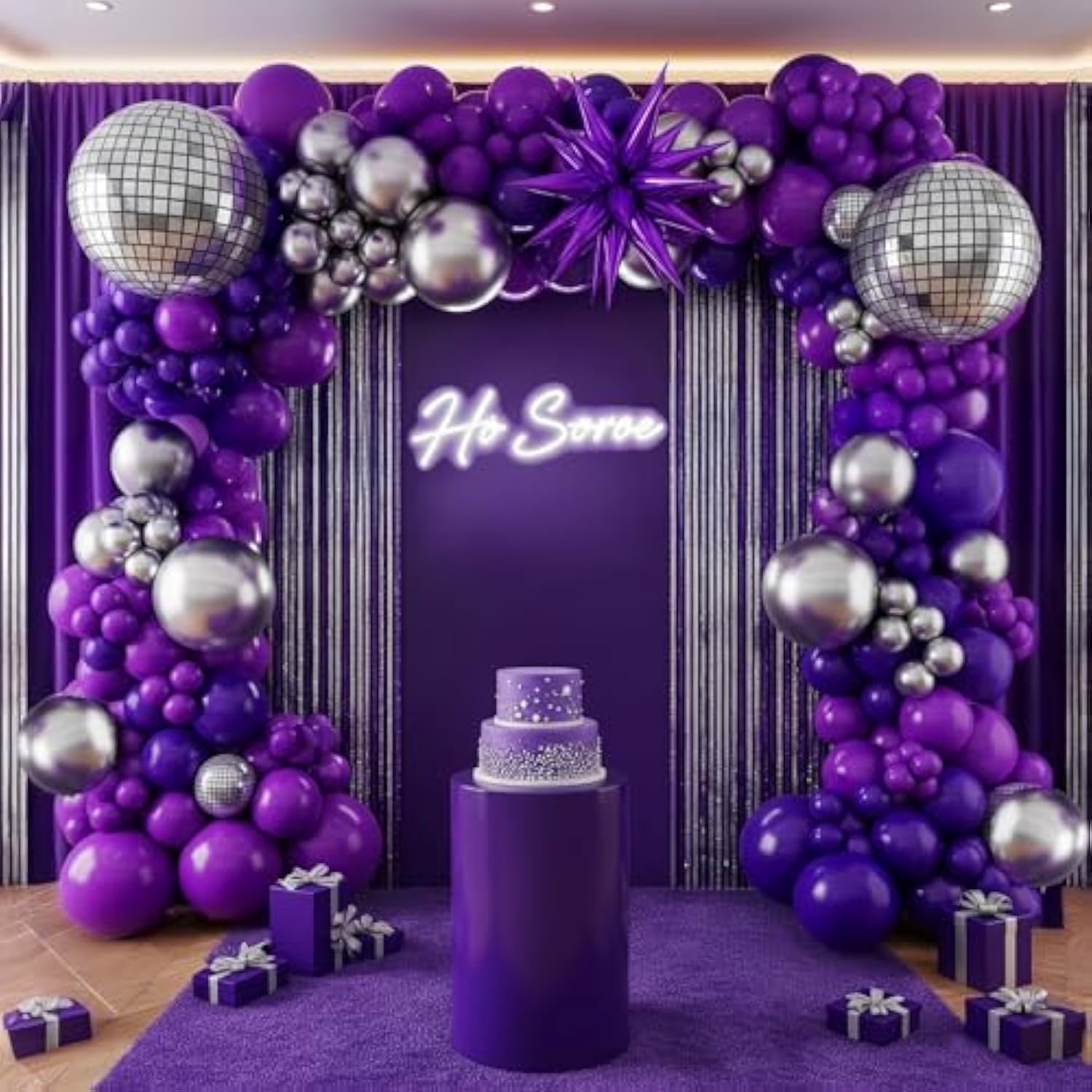Purple & Silver Disco Balloon Arch Kit - 120pcs for Prom, Grad, Birthday and Party Decor