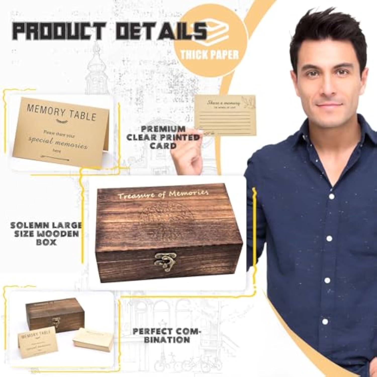 Wooden Share Love & Memories Box With 50 Pcs Share A Memory Cards For Celebration Of Life Decorations - Elegant Keepsake For Funerals, Weddings, Birthdays & Graduations - Heirloom Storage Box