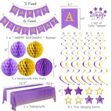 Purple Gold Birthday Party Decorations Supplies Happy Birthday Banner Honeycomb Balls Fringe Curtain Foil Balloons Hanging Swirls Cake Topper Tablecloth Party Supplies For Women Girls
