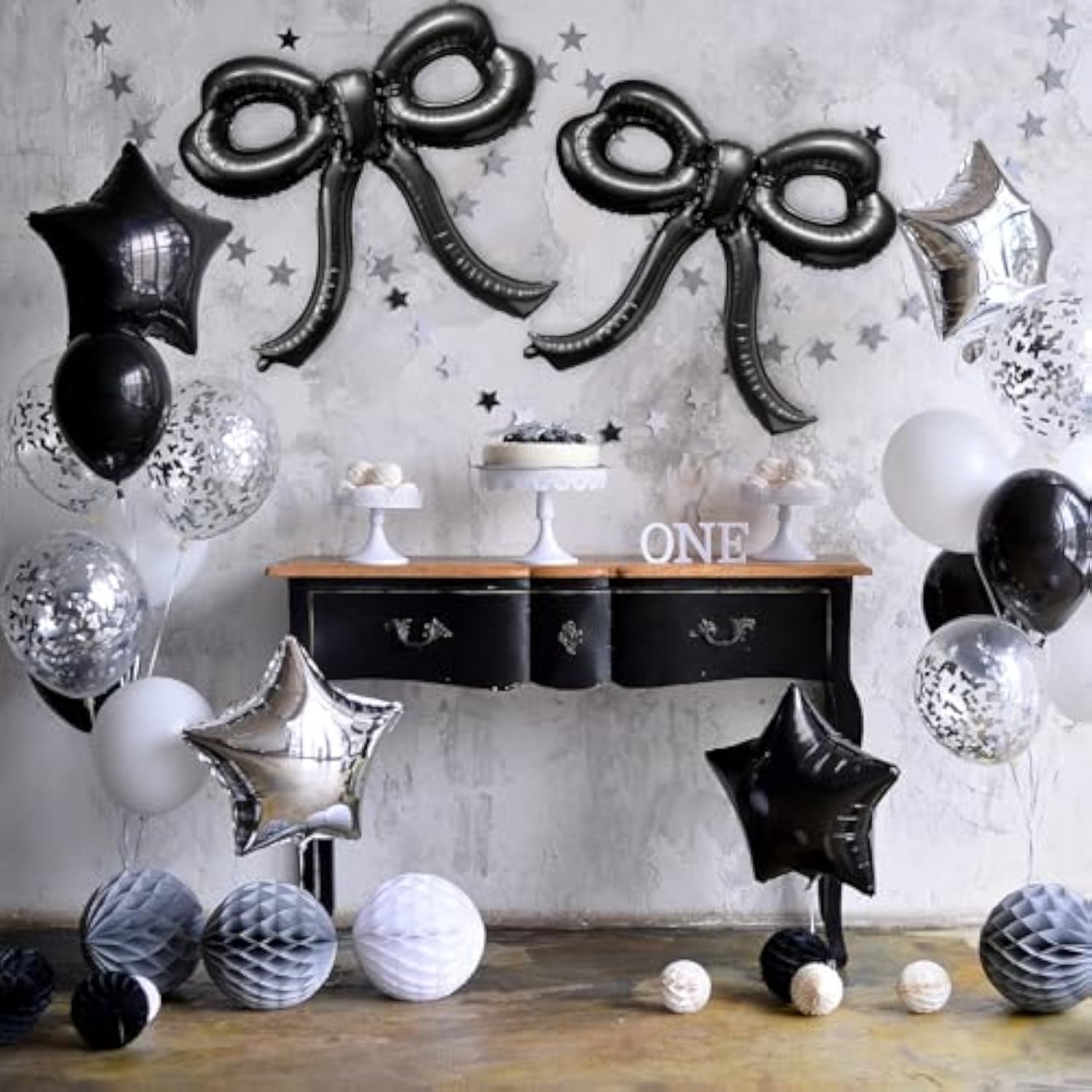 4 Pcs Black Bow Balloons, Giant Foil Decorations for Birthday, Baby Shower & Wedding