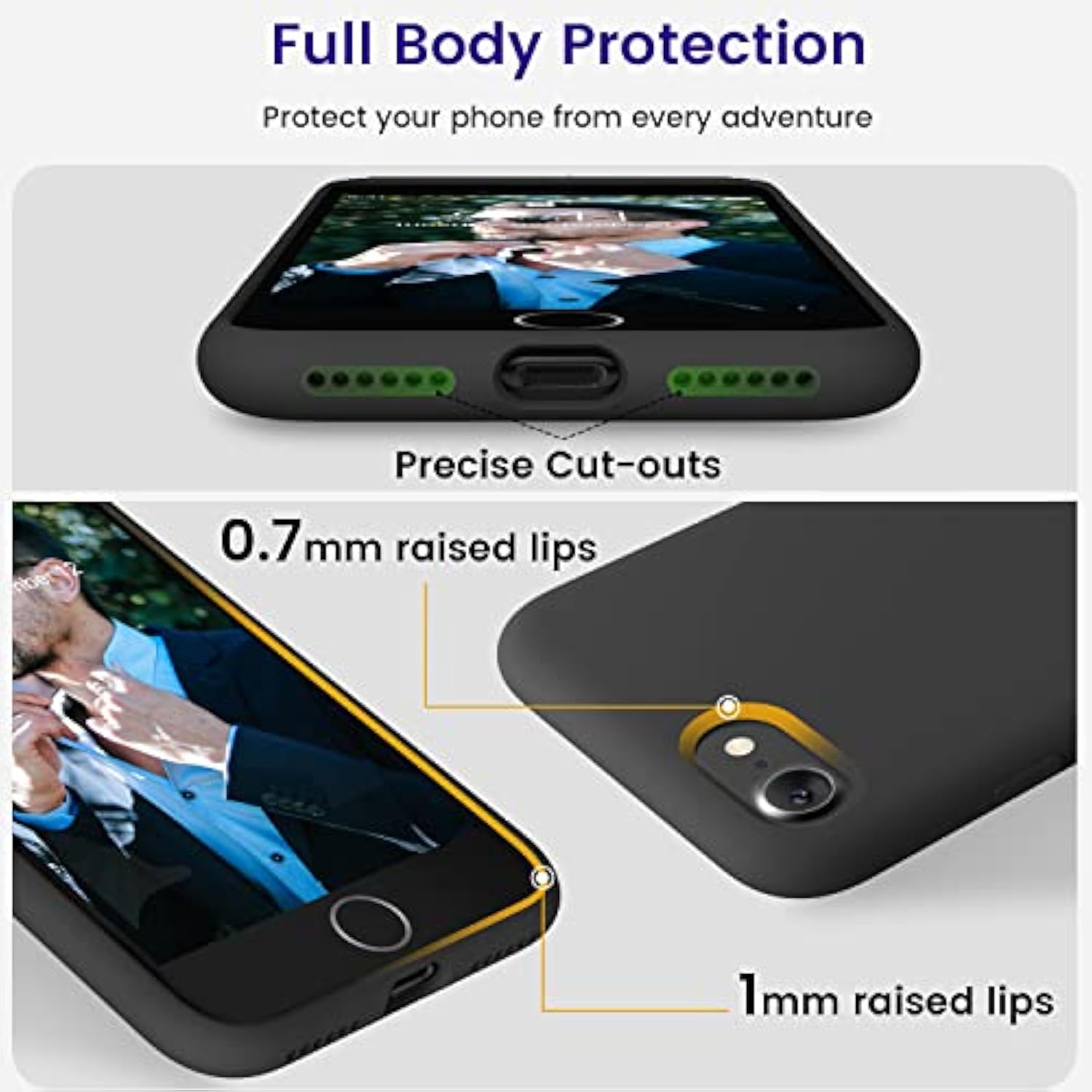 Case For Iphone Se 3/2 (2022/2020 Edition), Iphone 8 And Iphone 7, 4.7-Inch, Silicone Shockproof Slim Thin Cover (Black)