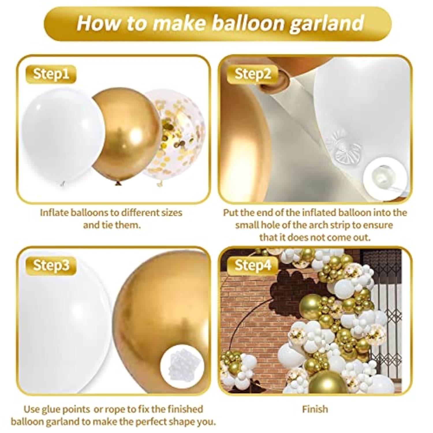 124pcs White & Gold Balloon Garland Kit – Elegant Arch with Confetti Balloons for Any Celebration