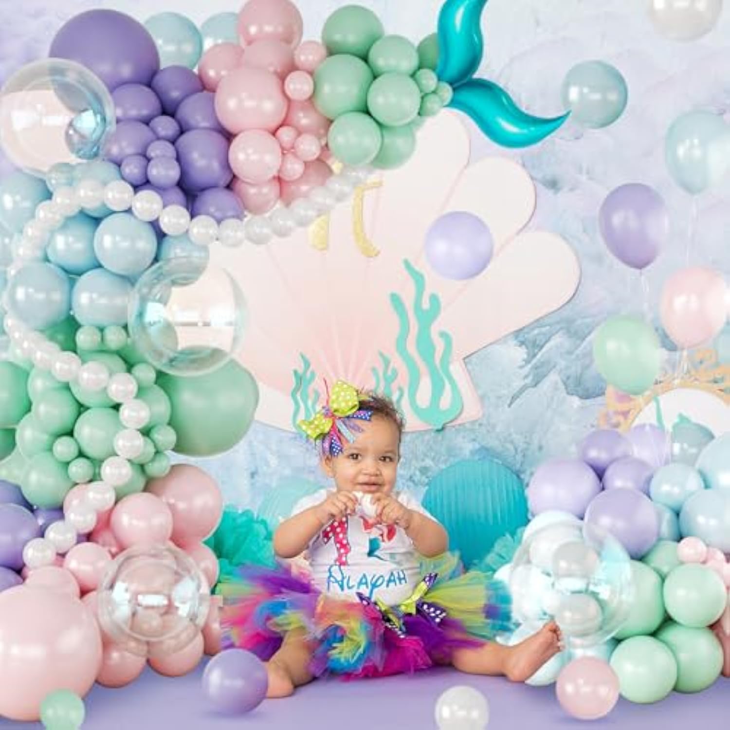 Mermaid Balloon Garland Arch Kit,145Pcs Purple Pastel Pink Light Blue Balloons With Mermaid Tails Foil Balloons For Birthday Gender Reveal Baby Shower Ocean Themed Party Decorations