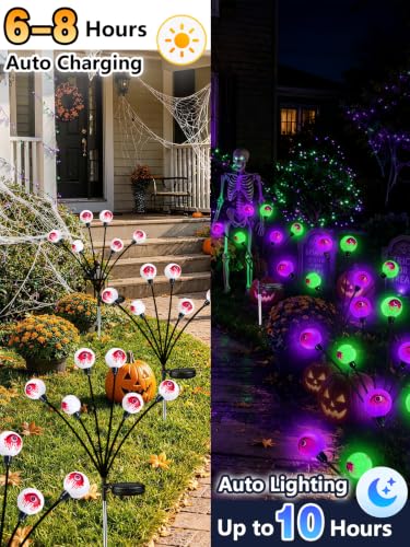 6 Pack 36 LED Solar Halloween Decorations Eyeball Lights Purple and Green