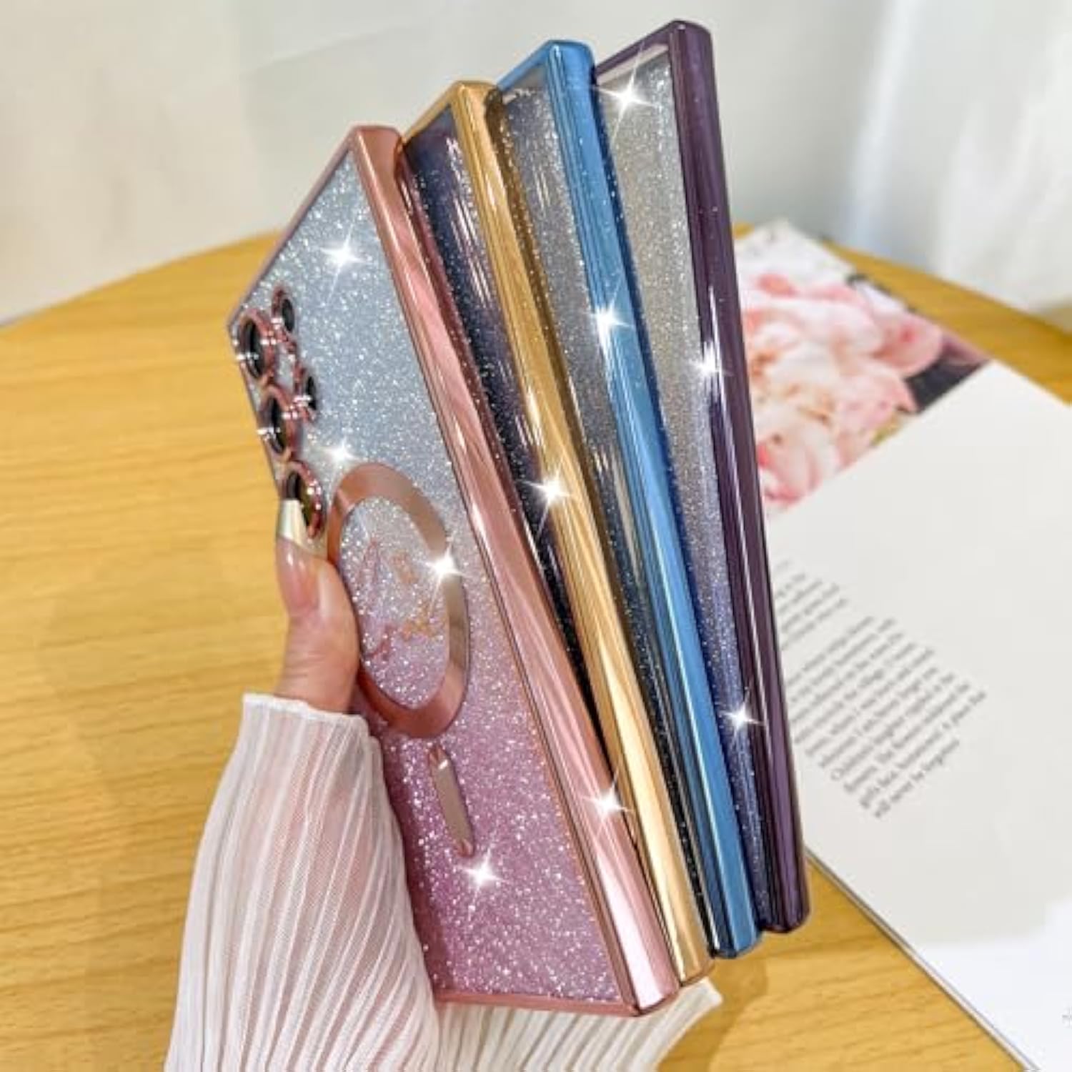 Designed For Samsung Galaxy S24 Ultra Case,Compatible With Love Heart Plating Camera Protection Clear Glitter Magnetic For Women Girls Shockproof Phone Cover Bumper 6.8"-Gold