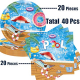 40Pcs End Of School Pool Party Plates And Napkins, Pool Party Decorations Schools Out For Summer Disposable Plates Napkins Tableware Set For Summer Birthday Supplies