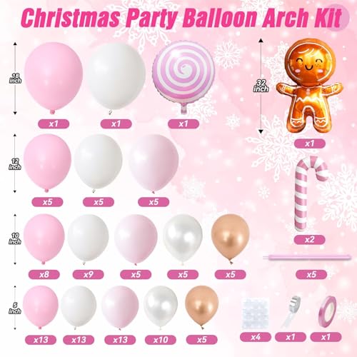 Pink Christmas Balloon Arch Kit, Pearl White Rose Gold Xmas Decorations