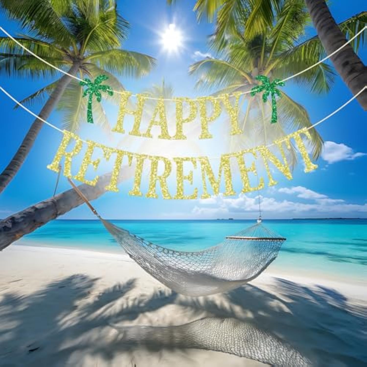 Gold Glittery Happy Retirement Banner, Official Retired Decor - Retirement Party Decorations Supplies