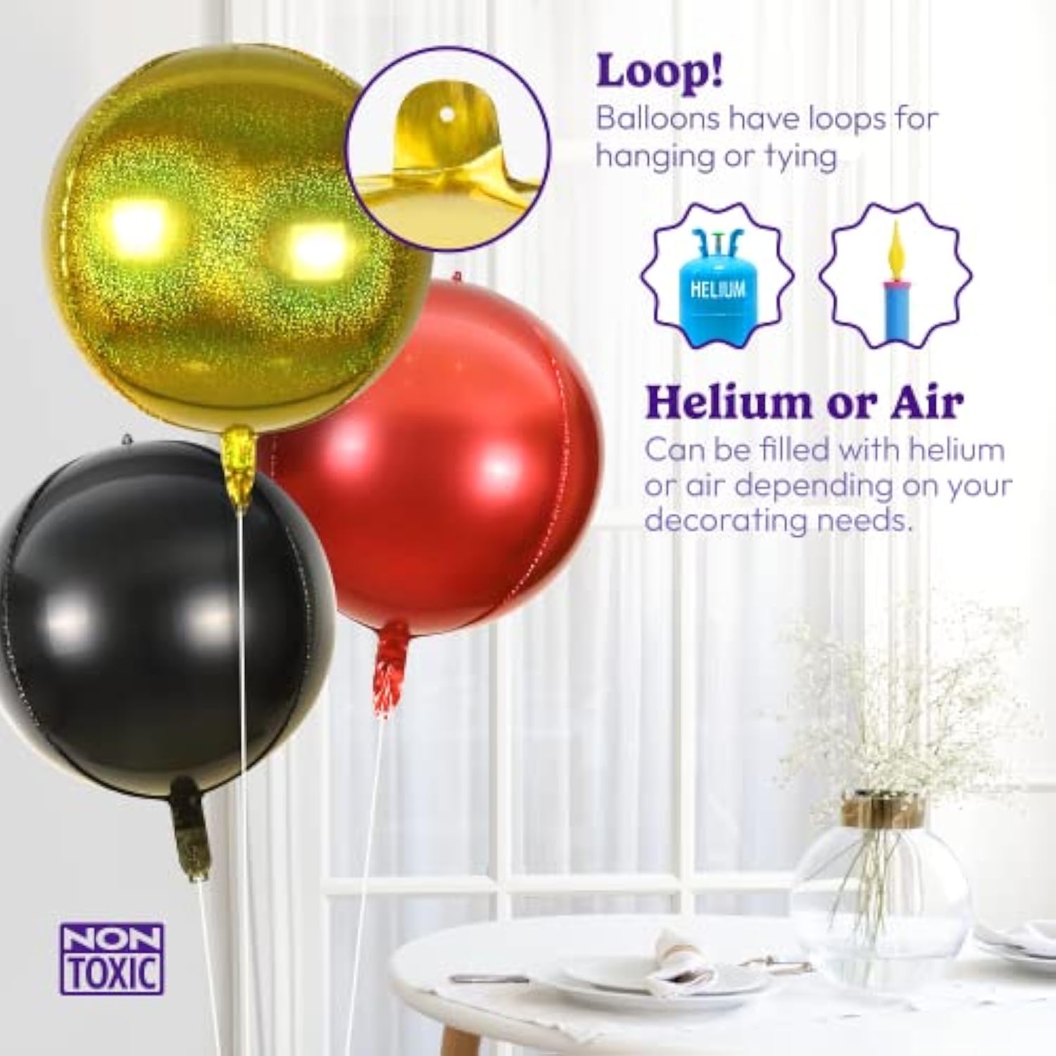 4D Round Balloons - Pack Of 6 | Valentine'S Day Red Foil Balloons - 22