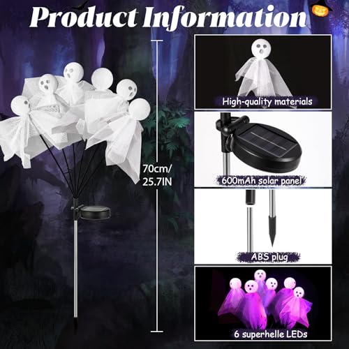 4 Pack Halloween Decorations Outdoor, Solar Scary Ghosts Lights, Purple