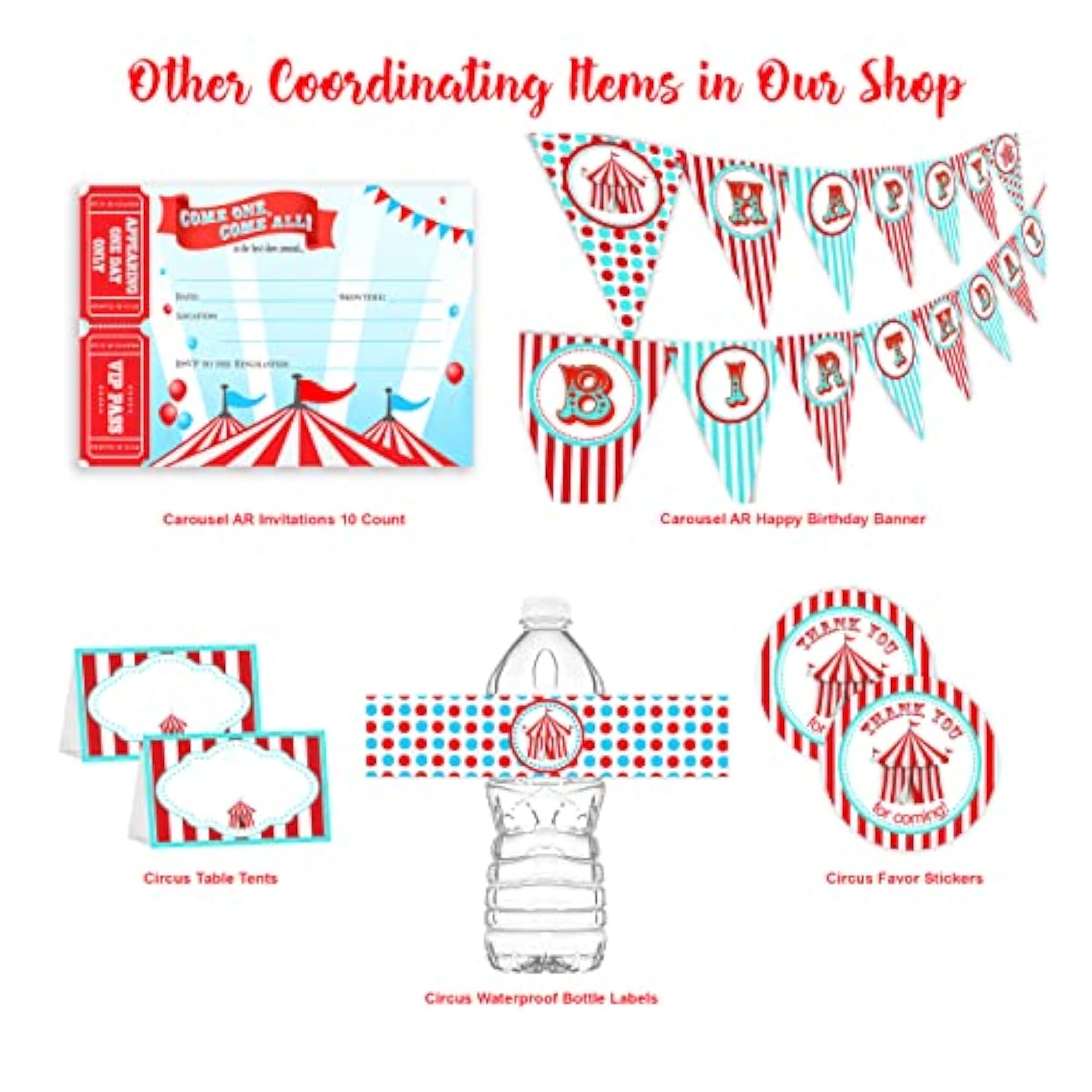 Carousel Large Invitations Ar - Carnival Invitations - Circus Invitations - 10 Invitations 10 Envelopes