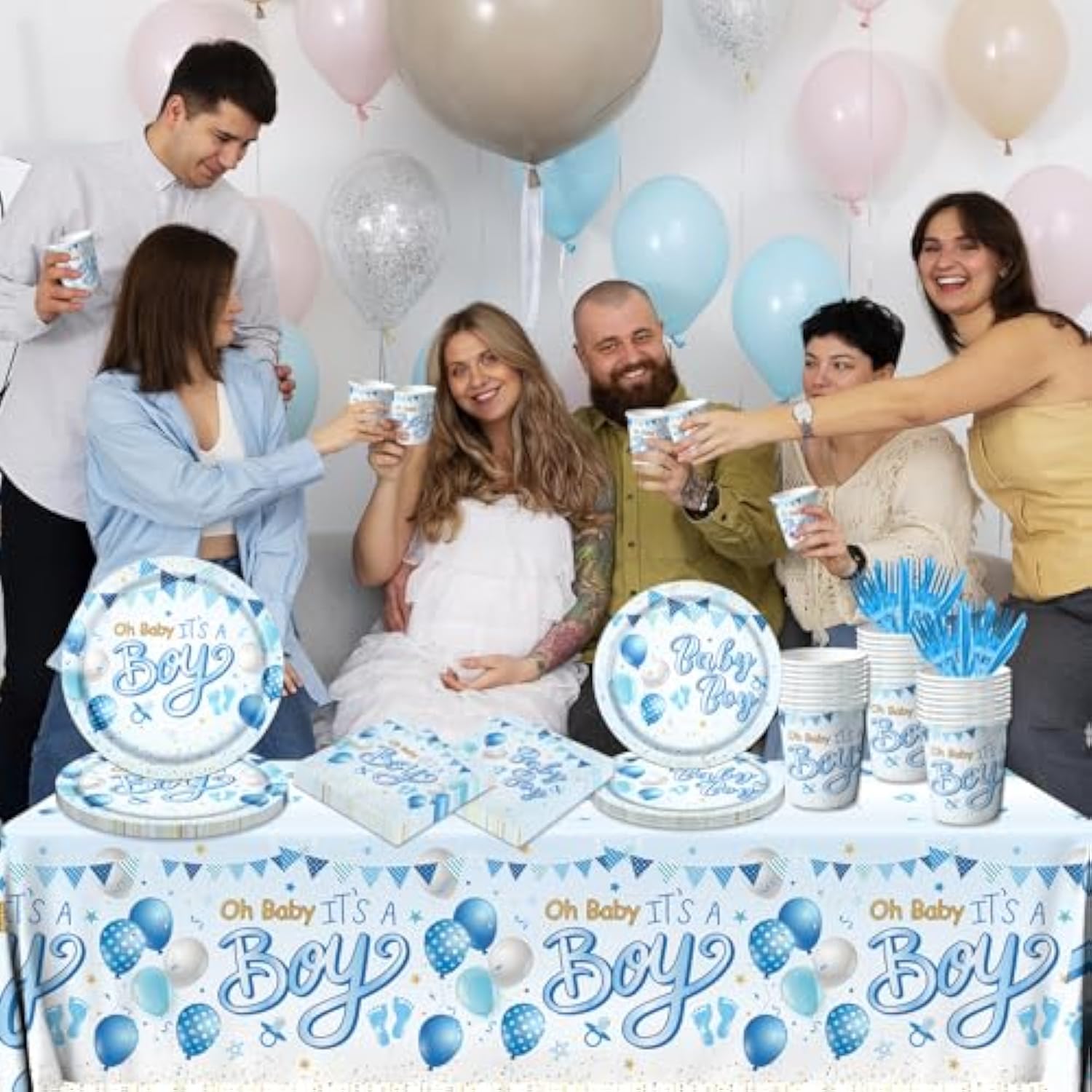 Blue Baby Shower Decorations For Boy, It'S A Boy Baby Shower Party Supplies With Baby Boy Plates Napkins Cups Banner Tablecloth For Baby Boy Gender Reveal Baby Shower Party Decor