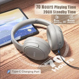 Hybrid Active Noise Cancelling Headphones, 70H Playtime, Builtin Microphone, Bluetooth Wireless Over Ear Foldable Headphones With Hifi Audio, Home Travel Office