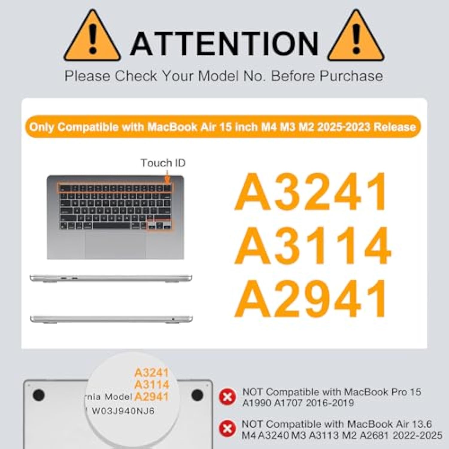 MOSISO Compatible with MacBook Air 15 inch Case M4 M3 M2 2025 2024 2023 Release A3241 A3114 A2941 with Touch ID, Plastic Hard Shell Case&Keyboard Cover&Screen Protector&Storage Bag, Lavender Gray