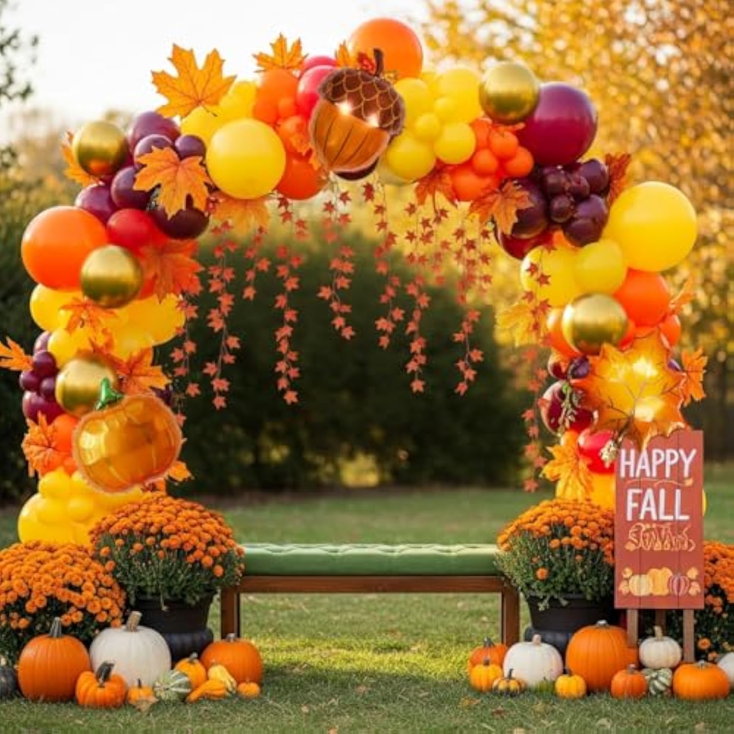 Fall Balloon Arch Kit Double Stuffed Orange Yellow Red White for Thanksgiving Party
