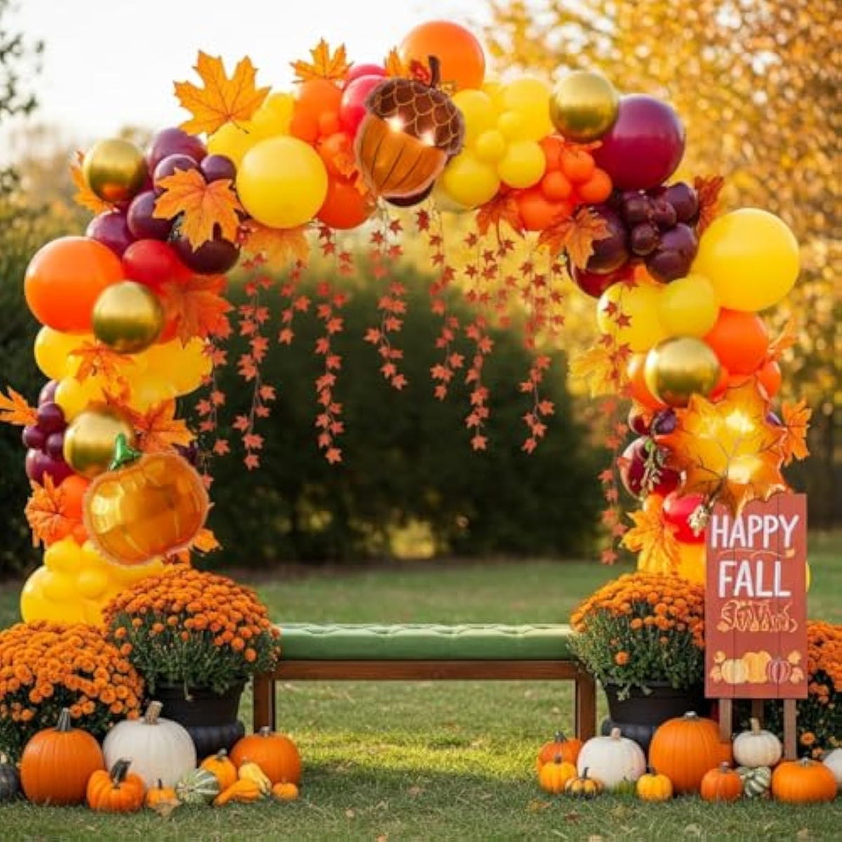 Fall Balloon Arch Kit Double Stuffed Orange Yellow Red White for Thanksgiving Party