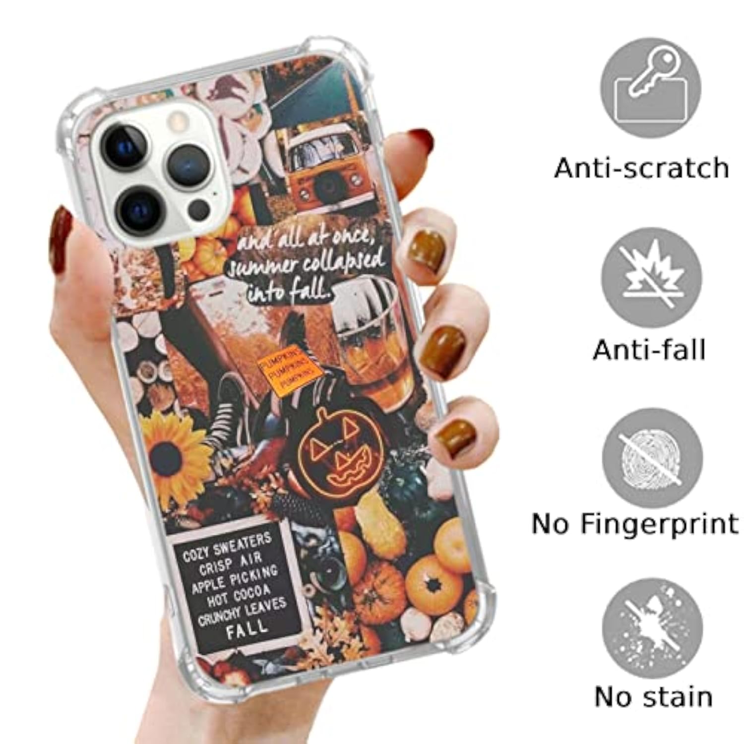 Fall Autumn Aesthetic Collage Phone Case Compatible With Iphone 16 Pro, Autumn Pumpkin Halloween Phone Case For Iphone 16 Pro, Cool Trendy Tpu Bumper Case Cover