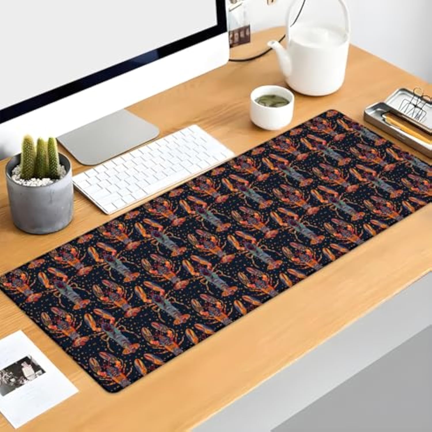Bright Lobster Gaming Mouse Pad, Art Animal Mousepads For Gaming Home Office Work, Extended Mats Computer Keyboard Laptop, 31.5×11.8 Inch Large Desk Mat With Non-Slip Rubber Base